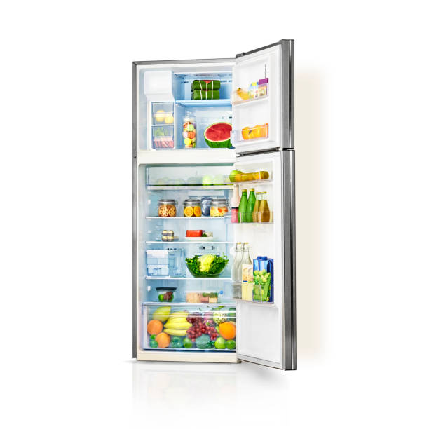 réfrigérateur enti èrement ouvert - frigo ouvert photos et images de collection