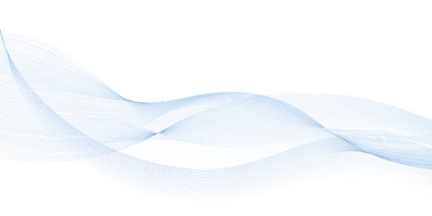 ilustrações de stock, clip art, desenhos animados e ícones de blue air wave. undulate wave lines with smooth color flow and synergy blend effect. swoosh swirl, design element, isolated abstract curves on white background. vector illustration. - sine wave abstract panoramic pattern