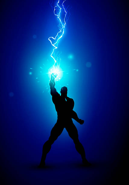 ilustrações de stock, clip art, desenhos animados e ícones de vector illustration silhouette of man with energy lightning - competitive sport flash