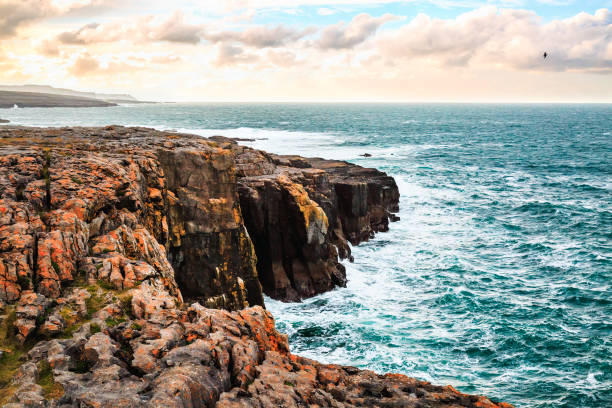 klippen und atlantischer ozean - republic of ireland cliffs of moher cliff galway stock-fotos und bilder