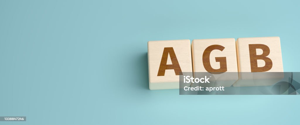 "AGB" web banner - the German abbreviation for "Allgemeine Geschäftsbedingungen" (Terms and Conditions) built from letters on wooden cubes for the use as a web banner. Terms And Conditions Stock Photo