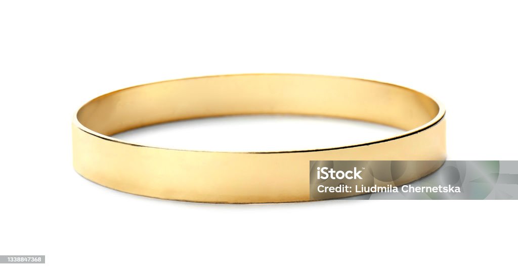 Stylish golden bracelet isolated on white. Fashionable accessory Bracelet Stock Photo