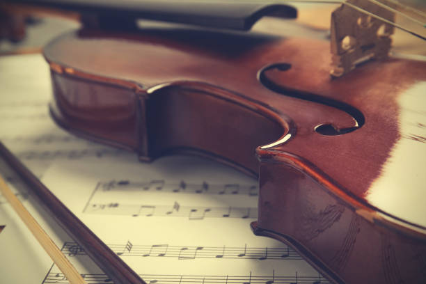 istock Beautiful classic violin, closeup view. Musical instrument 1338849555