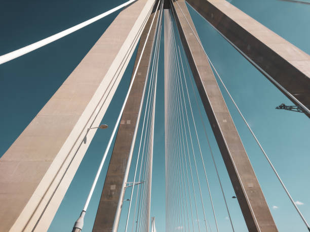 istock Bridge construction steel tower on scenic blue sky 1338849826