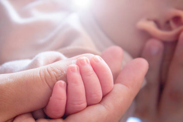 istock Small baby hand in mother's hand. Close-up. 1338851552