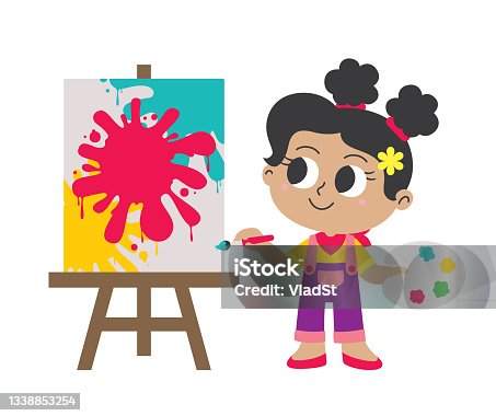 istock Creative Girl Artist Abstract Painting on Canvas Art Gallery Easel with Copy Space 1338853254