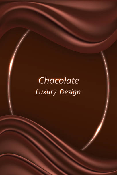 ilustraciones, imágenes clip art, dibujos animados e iconos de stock de fondo de lujo de chocolate para el diseño de banners o carteles. cortina de remolino de seda ondulada de chocolate con textura satinada realista y suave y borde de marco de metal brillante. ilustración vectorial - brown silk satin backgrounds