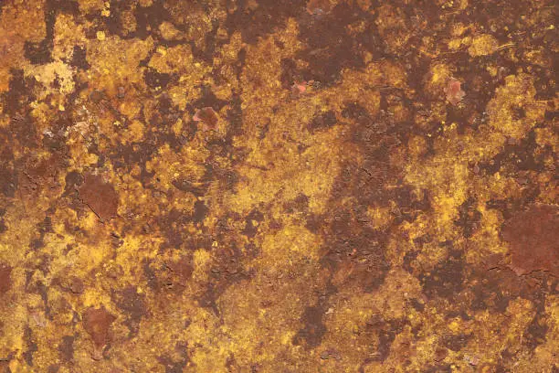 artistic golden metal rough surface with irregular yellow and dark brown tones from an abandoned goldmine - worn steampunk background with dirty chipped texture for an epic wallpaper