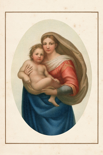 The Sistine Madonna, also called the Madonna di San Sisto, is an oil painting by the Italian artist Raphael. The painting was commissioned in 1512 by Pope Julius II for the church of San Sisto, Piacenza, and probably executed c. 1513–1514.
Original edition from my own archives
Source : Brockhaus 1898