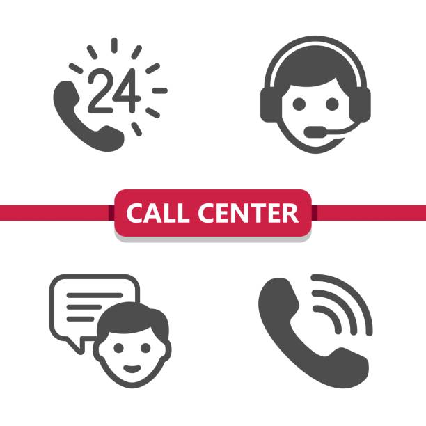 ilustraciones, imágenes clip art, dibujos animados e iconos de stock de call center - atención al cliente - iconos de servicio al cliente - centro de llamadas