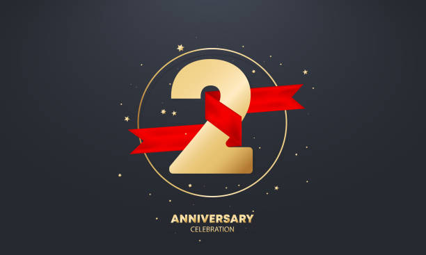 ilustrações de stock, clip art, desenhos animados e ícones de 2 year anniversary banner with red ribbon on white. two years celebration. poster or brochure template. vector eps 10. isolated on background - 3148