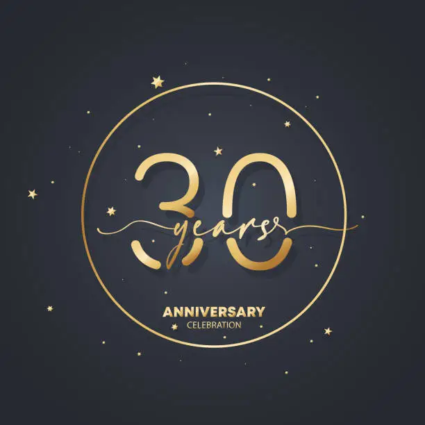 Vector illustration of 30 years anniversary logo template. 30th birthday, wedding anniversary icon. Trendy symbol image. Vector EPS 10. Isolated on background