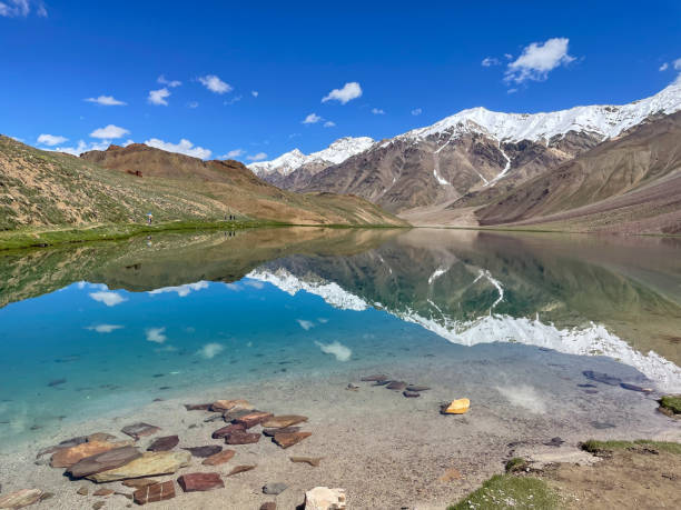 crystal clear water in mountains. Chandra tal lake in himachal. Chandra tal lake lahaul and spiti district photos stock pictures, royalty-free photos & images