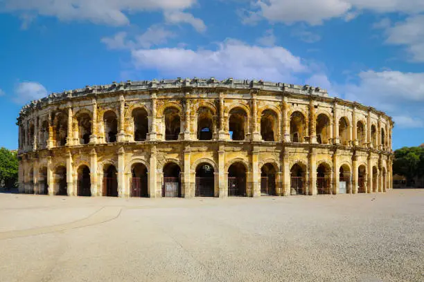 Roman amphitheater in Nimes, Provence. Magnificent huge arena perfectly preserved for two thousand years