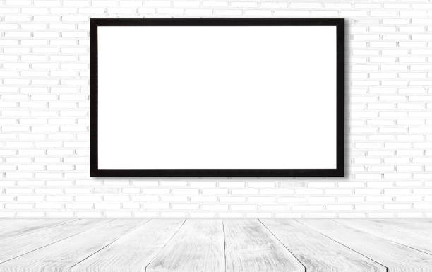 istock Black picture frame on white wood board texture and backgrounds or backdrop. Abstract background, Blank copy space. 1338871415