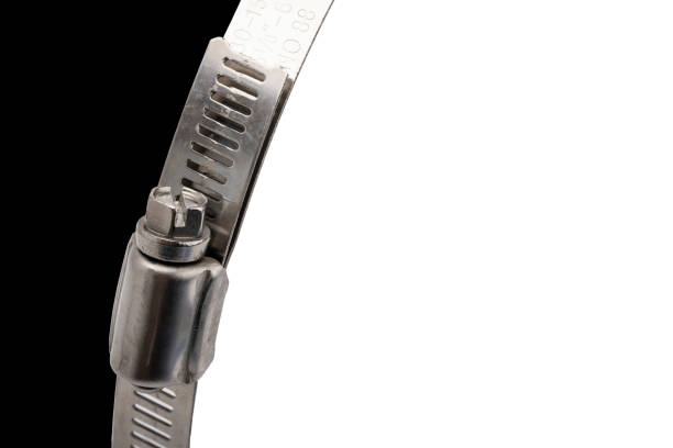 Stainless steel adjustable tube clamp pipe on white background