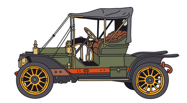 ilustraciones, imágenes clip art, dibujos animados e iconos de stock de el roadster verde vintage - roadster