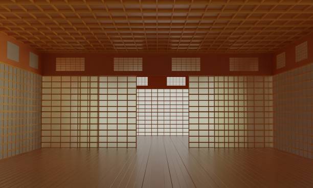 日本の室内道場.3dレンダリング。 - dojo ストックフォトと画像