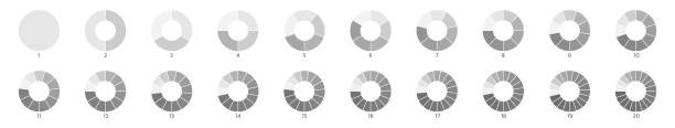 illustrations, cliparts, dessins animés et icônes de jeu de pièces de diagramme rond de roue. signe de tranche de segment. dessin au trait du graphique de section de cercle. icône de graphique à secteurs. 2,3,4,5,6 segment infographie. cinq phases, six cycles circulaires. élément géométrique. illustra - séparation