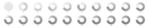 ilustrações, clipart, desenhos animados e ícones de conjunto de peças de diagrama redondo da roda. sinal de fatia de segmento. arte da linha de gráfico da seção circular. ícone gráfico de tortas. 2,3,4,5,6 do segmento infográfico. cinco fases, seis ciclos circulares. elemento geométrico. ilustraçã - 4 wheel
