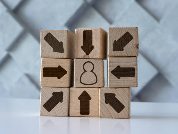 istock Customer centric concept with cubes, figure and arrows on them. 1338878405