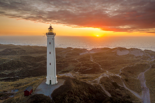 Lyngvig Lighthouse is the youngest of the lighthouses on Jutland’s west coast. It was built in 1906 and lit for the first time on November 3rd. From its top you’ll get a great view of the sea and the fjord and the narrow strip of land which is the home to Hvide Sande and Holmsland Klit.