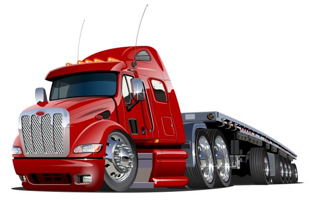 만화 세미 트럭 - truck semi truck car transporter vehicle trailer stock illustrations