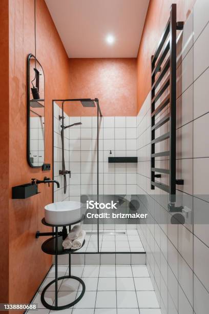 Modern Bathroom Interior Vertical Shot Of Home Design Stock Photo - Download Image Now