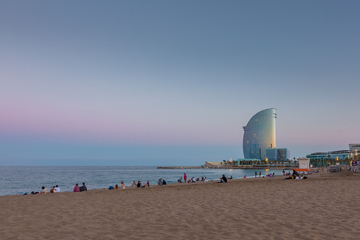 Puesta de sol en las playas de Barcelona photo