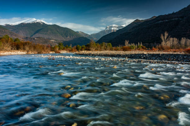 istock Panoramic view of the Ara river with mountains in the background 1338880977