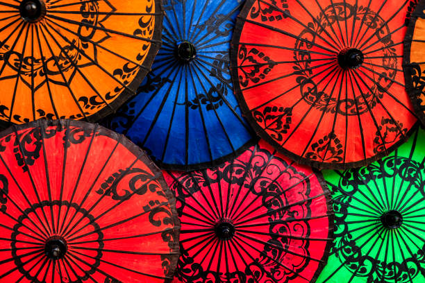 istock Colorful umbrellas for sale in Bagan, Myanmar 1338881241