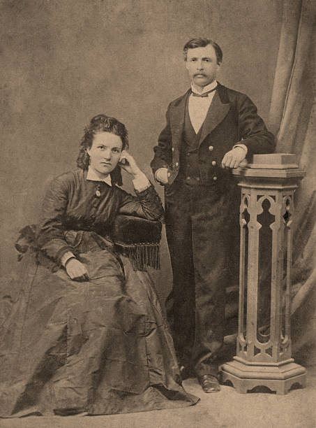 Vintage portrait. Antique family photo of long ago passed away relatives - circa 1894, Russia. 19th century photos stock pictures, royalty-free photos & images