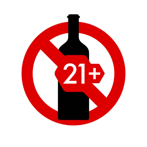 alkohol 21 plus altersbeschränkung verbotsschild. kein symbol auf weiß isoliert. vektor-illustration - backslash stock-grafiken, -clipart, -cartoons und -symbole