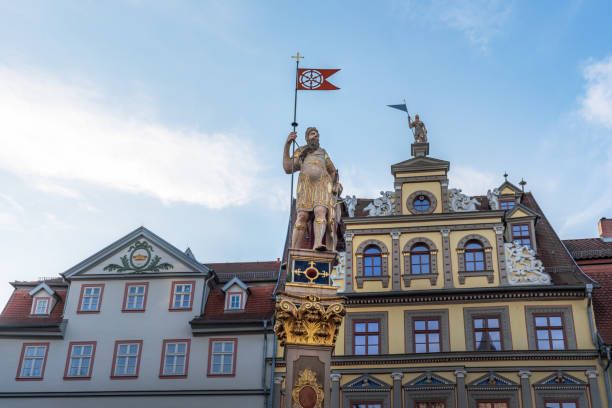 Erfurt, Germany - Jan 17, 2020: Roman Statue at Fischmarkt - Erfurt, Thuringia, Germany