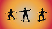 abstract background of silhouette skateboard pose move trick