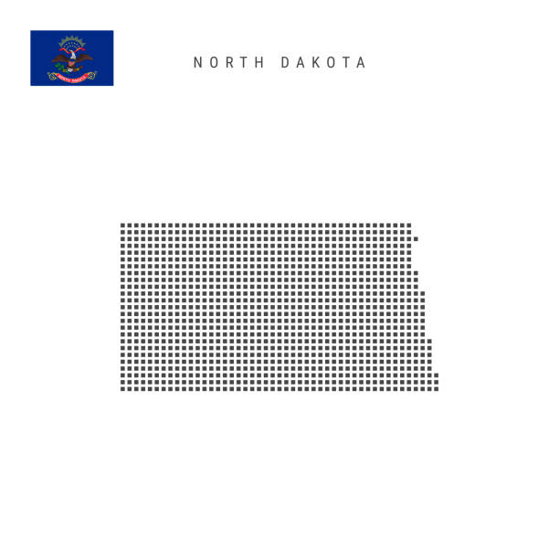 квадратные точки узор карты северной дакоты. пунктирная пиксельная карта с флагом. векторная иллюстрация - north dakota flag us state flag north dakota flag stock illustrations