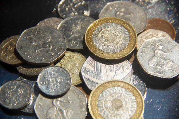 british currency still life - british currency coin two pence coin british coin imagens e fotografias de stock