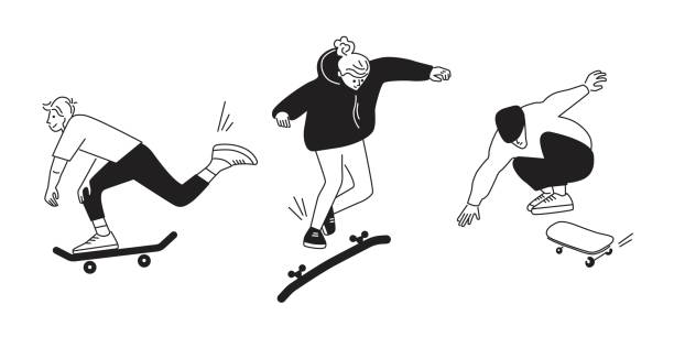 stockillustraties, clipart, cartoons en iconen met skateboarders set 01 - skateboardpark