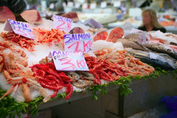 istock seafood in market over ice 1338889869