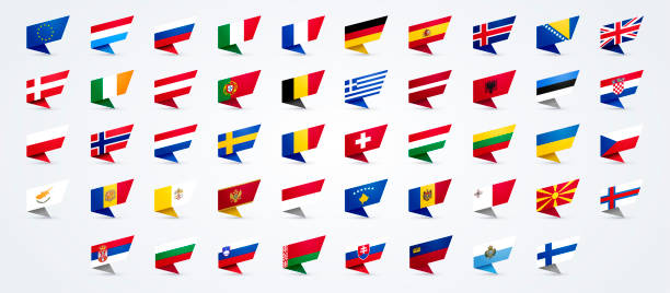 ilustrações de stock, clip art, desenhos animados e ícones de vector illustration giant europe flag set - portugal bandeira