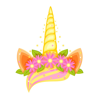 Unicorn Tiara With Different Flowers Ears And Horn Stock Illustration ...