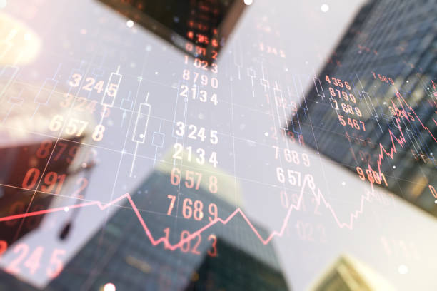 istock Multi exposure of creative statistics data hologram on modern skyscrapers background, stats and analytics concept 1338891223