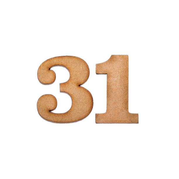 istock Number 31 in wood, isolated on white background 1338894819