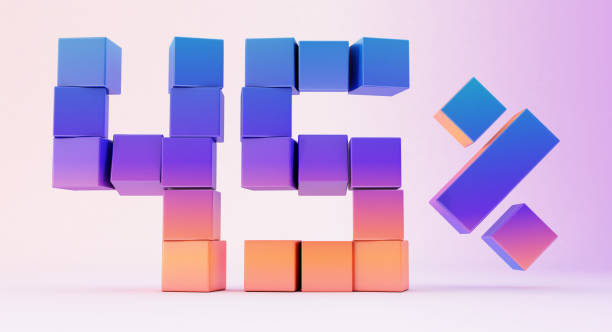 istock Colorful boxes forming the number forty-five isolated on white background, 3d render 1338895798