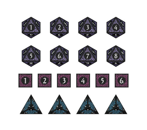 D4, D6, D8 Dice for Boardgames, Numbered Faces From Top View D4, D6, D8 Dice for Boardgames, Numbered Faces From Top View developing 8 stock illustrations