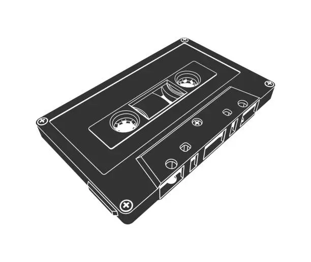 Vector illustration of Compact Tape Audio Cassette in Silhouette Style