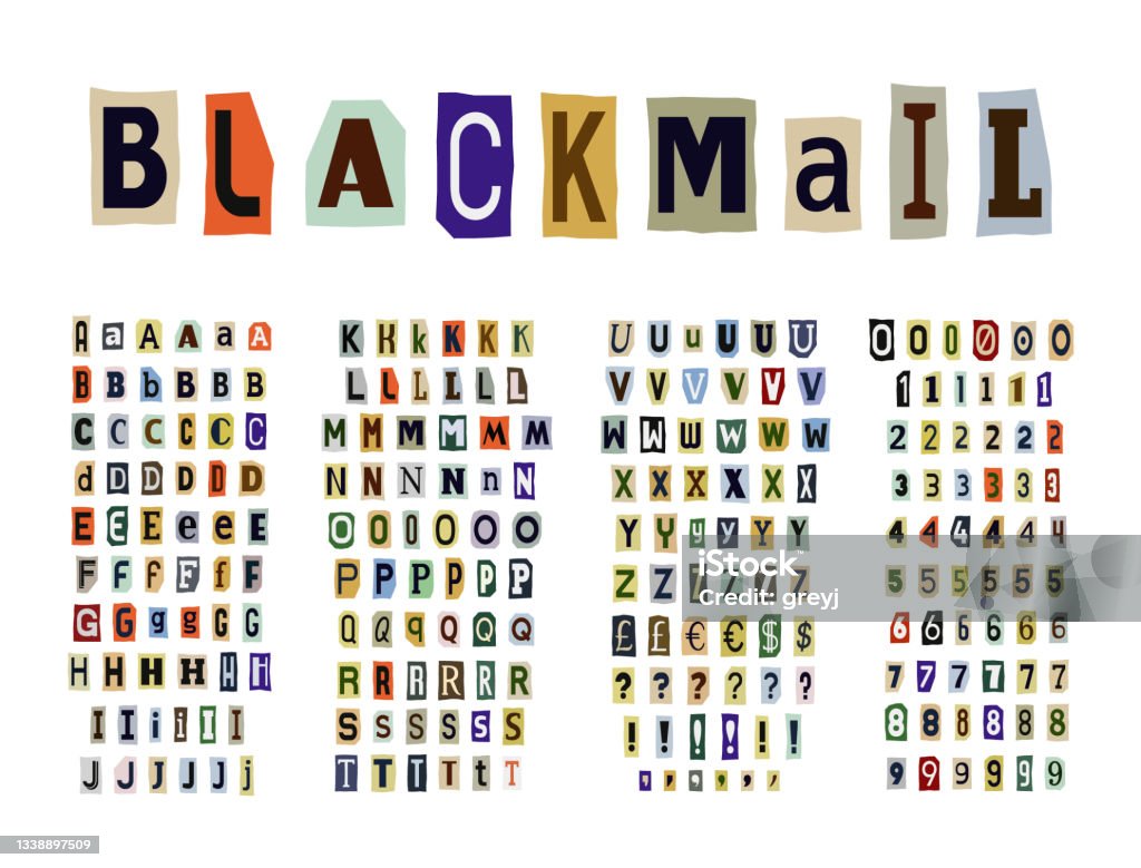 Blackmail or Ransom Anonymous Note Font. Latin Letters and Numbers Blackmail/Ransom Anonymous Note Font. Latin Letters and Numbers Letter - Document stock vector