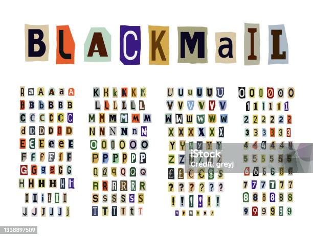 Blackmail Or Ransom Anonymous Note Font Latin Letters And Numbers Stock Illustration - Download Image Now