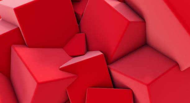 istock 3D render of Red Chaotic Cubes Wall Background. 1338901522