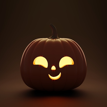 Happy Halloween background with carved pumpkin. 3d render